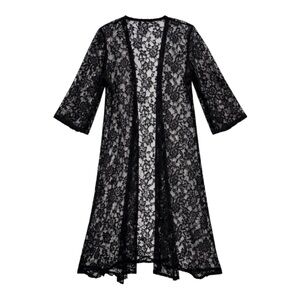 Mauve Black Floral Lace Maxi Kimono Cardigan Open Front NWT Women’s Size Small